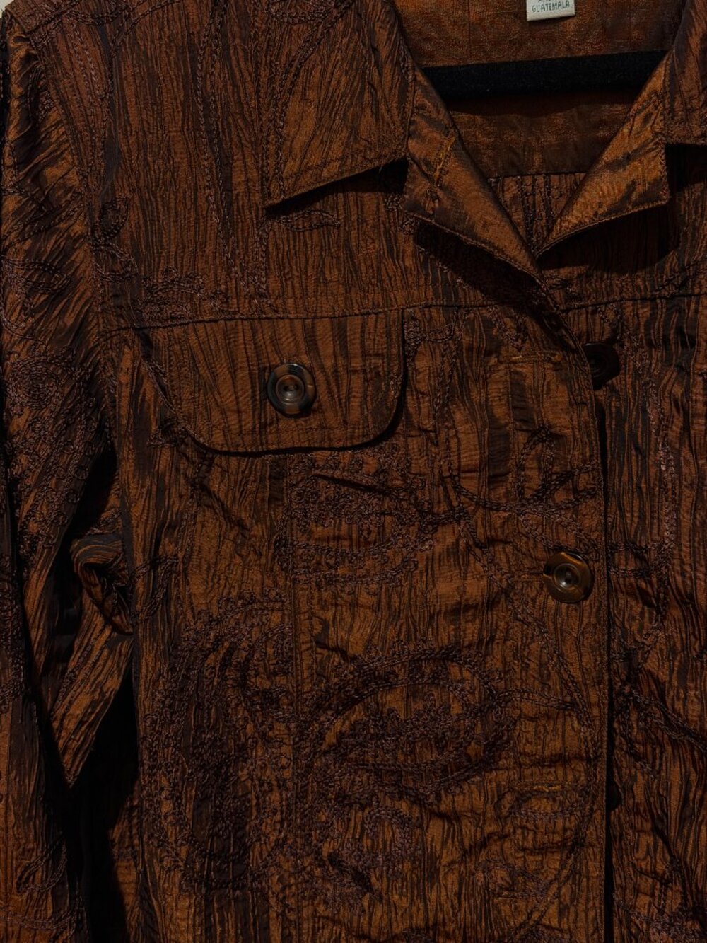 Coldwater Creek Metallic Copper / Bronze Crinkle Embroidered Button-Front Jacket - Picture 5 of 16